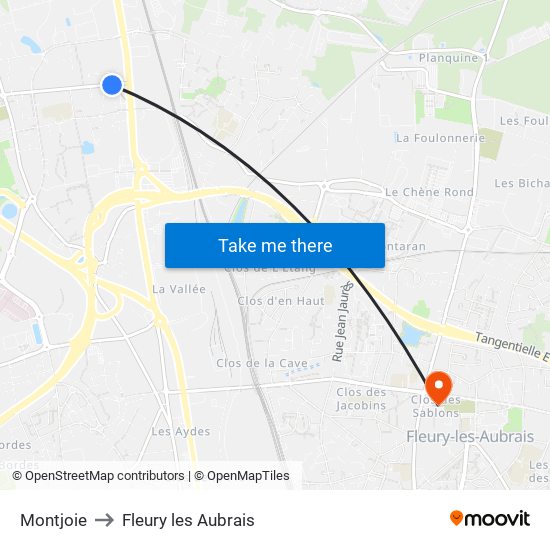 Montjoie to Fleury les Aubrais map