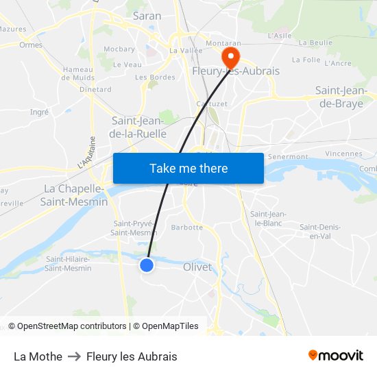 La Mothe to Fleury les Aubrais map