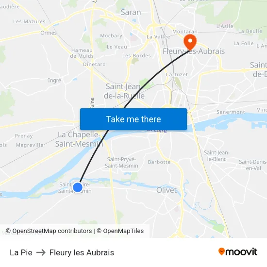 La Pie to Fleury les Aubrais map