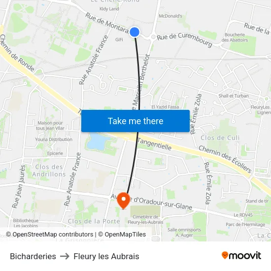 Bicharderies to Fleury les Aubrais map