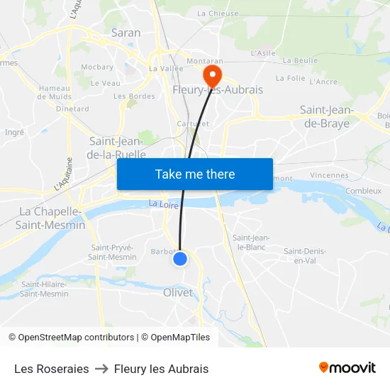 Les Roseraies to Fleury les Aubrais map