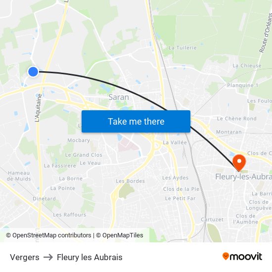 Vergers to Fleury les Aubrais map