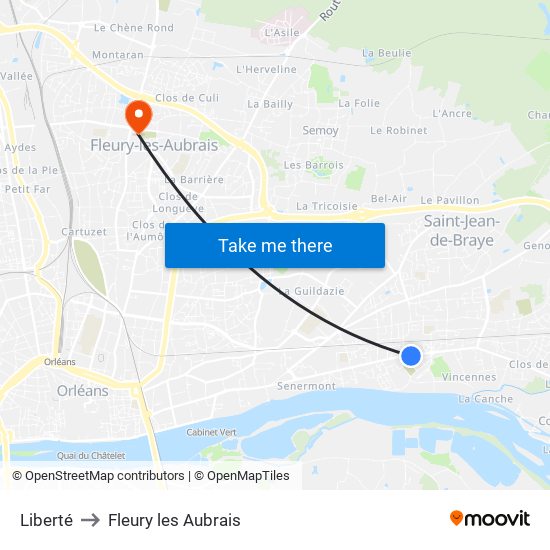 Liberté to Fleury les Aubrais map