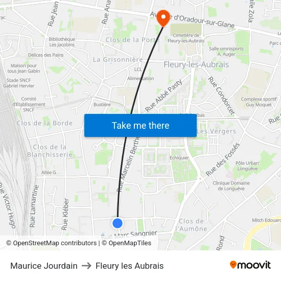 Maurice Jourdain to Fleury les Aubrais map