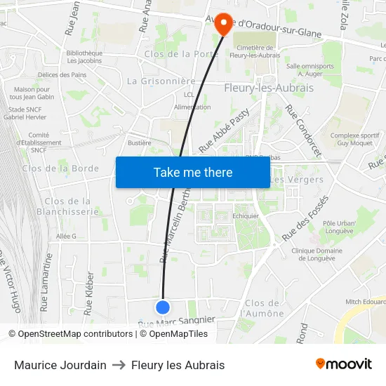 Maurice Jourdain to Fleury les Aubrais map