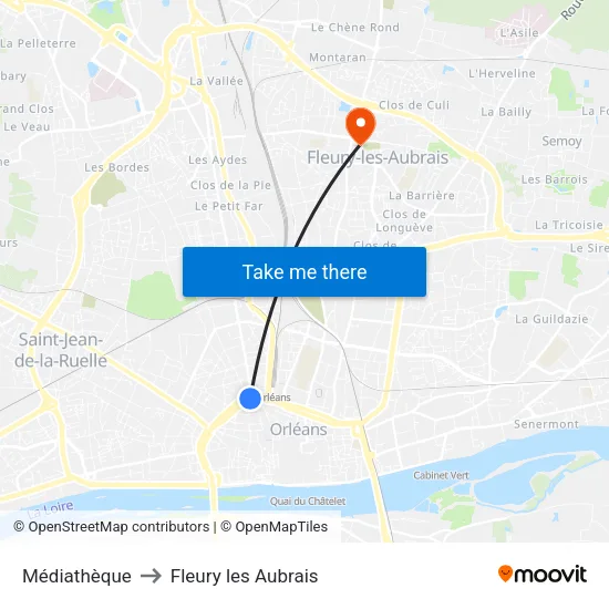 Médiathèque to Fleury les Aubrais map