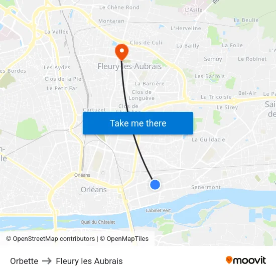 Orbette to Fleury les Aubrais map