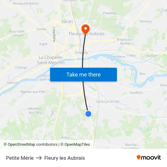 Petite Mérie to Fleury les Aubrais map