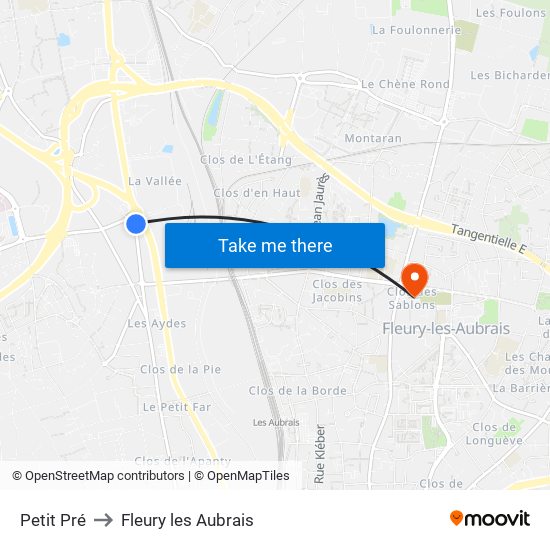 Petit Pré to Fleury les Aubrais map