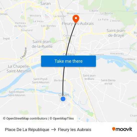 Place De La République to Fleury les Aubrais map