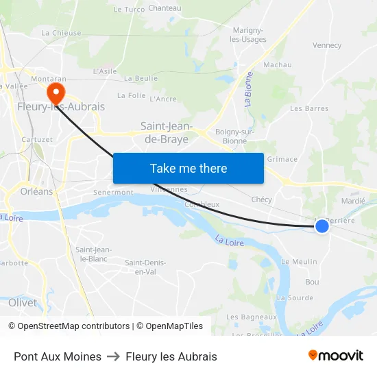 Pont Aux Moines to Fleury les Aubrais map