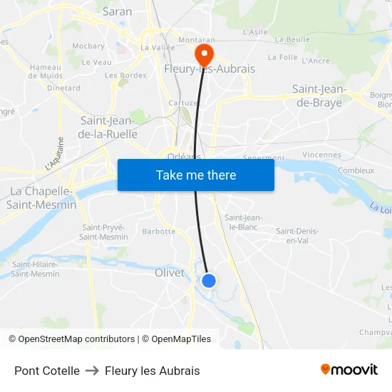 Pont Cotelle to Fleury les Aubrais map