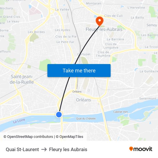 Quai St-Laurent to Fleury les Aubrais map