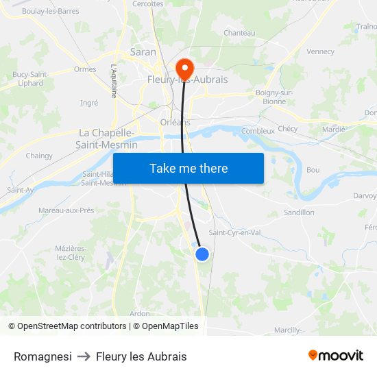 Romagnesi to Fleury les Aubrais map