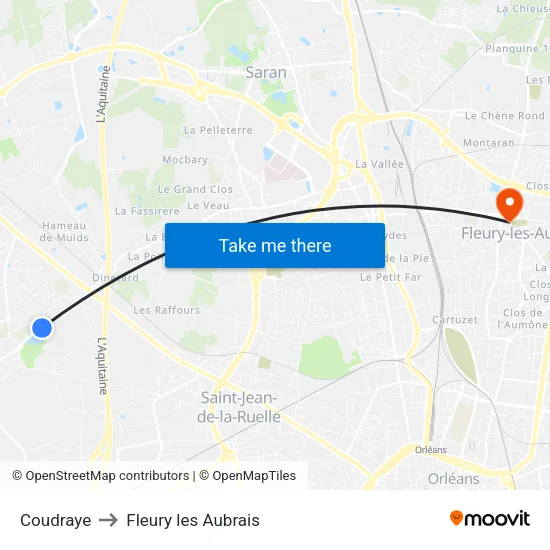 Coudraye to Fleury les Aubrais map