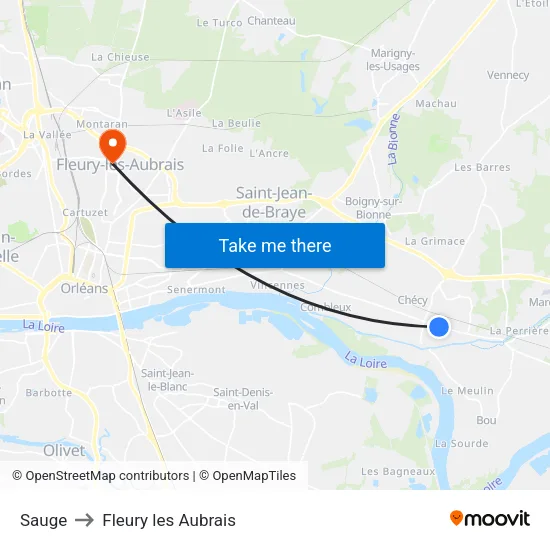 Sauge to Fleury les Aubrais map