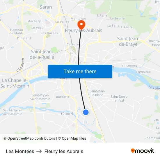 Les Montées to Fleury les Aubrais map