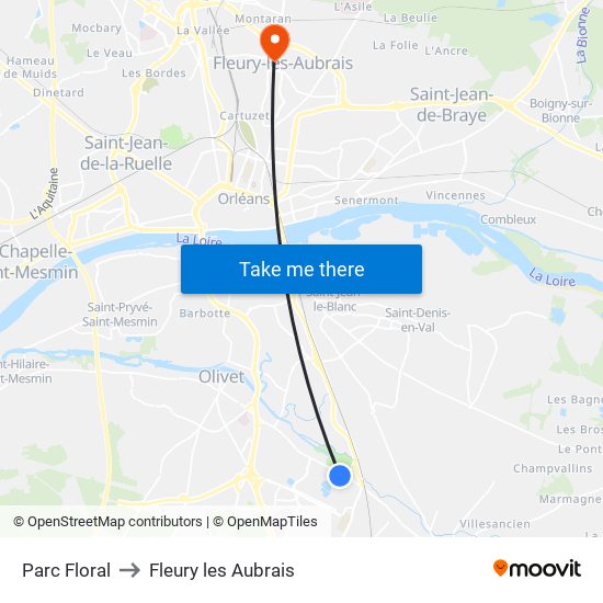 Parc Floral to Fleury les Aubrais map