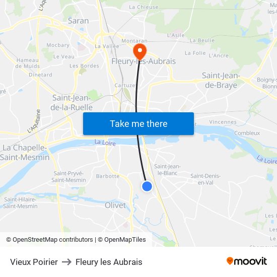 Vieux Poirier to Fleury les Aubrais map