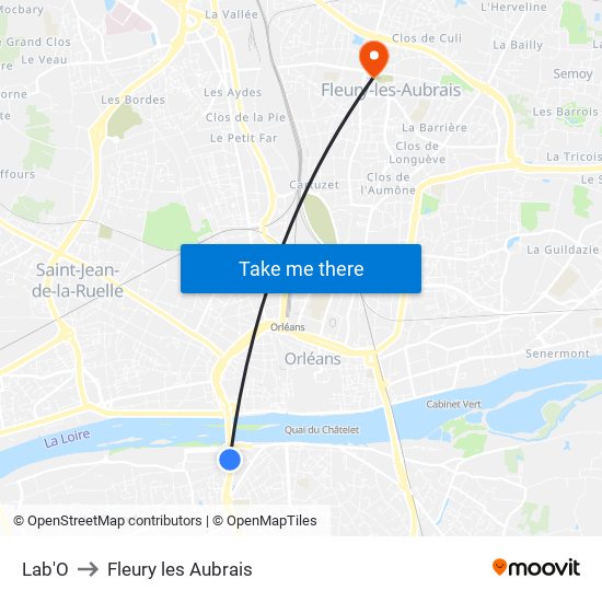 Lab'O to Fleury les Aubrais map