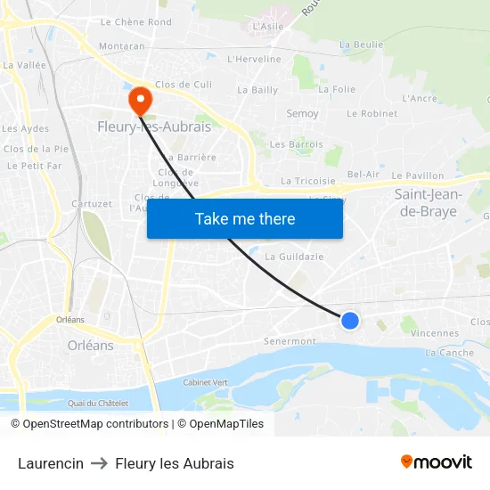Laurencin to Fleury les Aubrais map