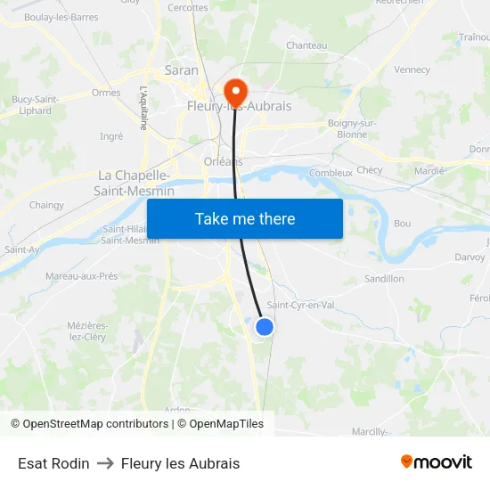 Esat Rodin to Fleury les Aubrais map