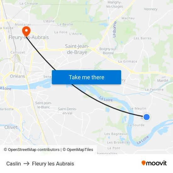 Caslin to Fleury les Aubrais map
