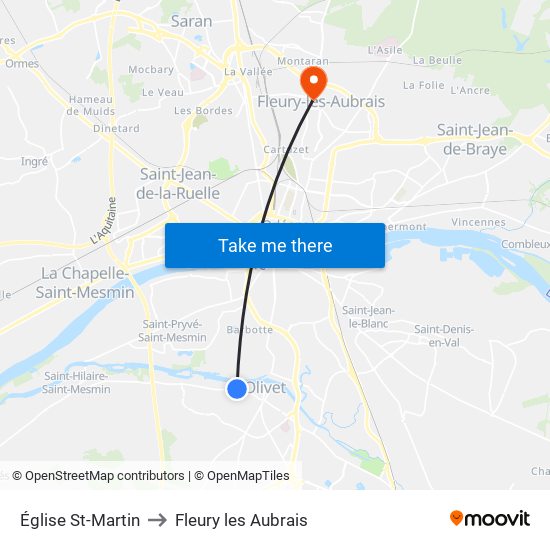 Église St-Martin to Fleury les Aubrais map
