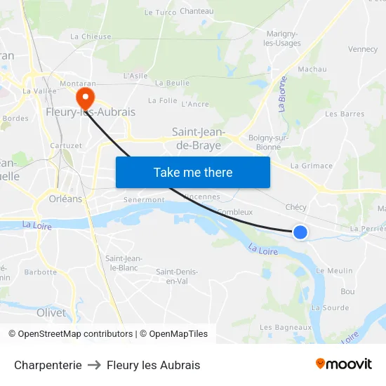 Charpenterie to Fleury les Aubrais map