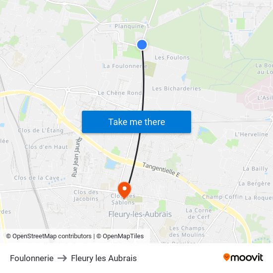 Foulonnerie to Fleury les Aubrais map