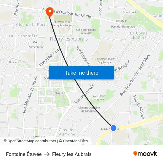Fontaine Étuvée to Fleury les Aubrais map