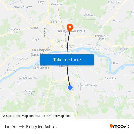 Limère to Fleury les Aubrais map