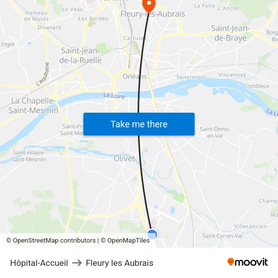 Hôpital-Accueil to Fleury les Aubrais map