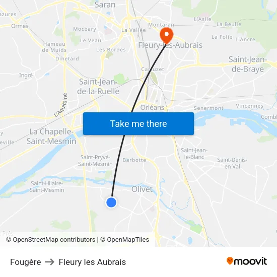 Fougère to Fleury les Aubrais map