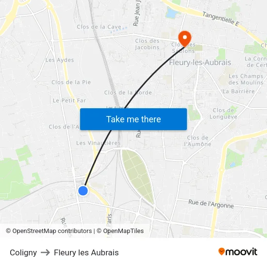 Coligny to Fleury les Aubrais map