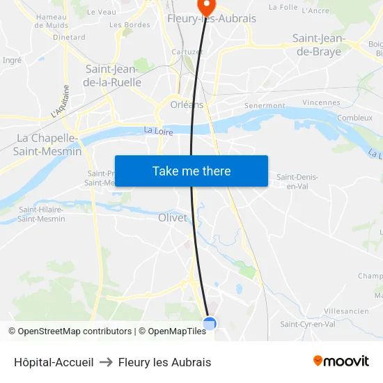 Hôpital-Accueil to Fleury les Aubrais map