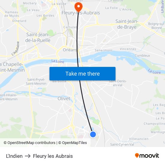L'Indien to Fleury les Aubrais map