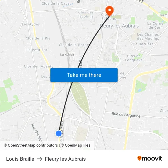 Louis Braille to Fleury les Aubrais map