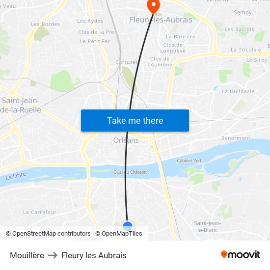 Mouillère to Fleury les Aubrais map