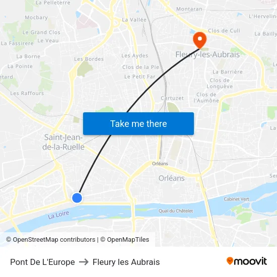 Pont De L'Europe to Fleury les Aubrais map
