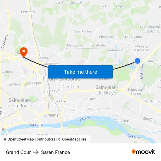 Grand Cour to Saran France map