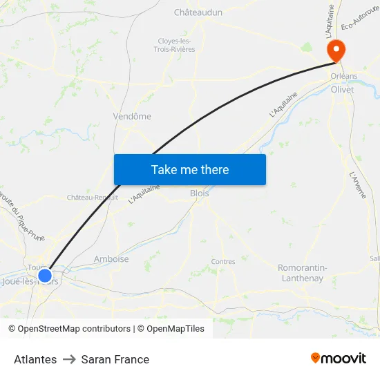 Atlantes to Saran France map