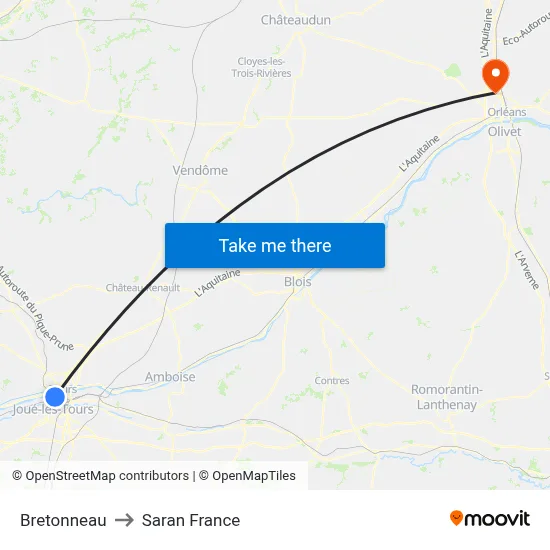 Bretonneau to Saran France map