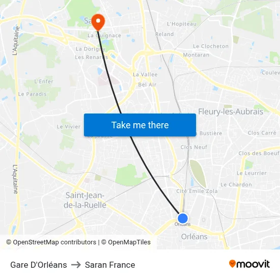 Gare D'Orléans to Saran France map
