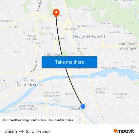 Zénith to Saran France map