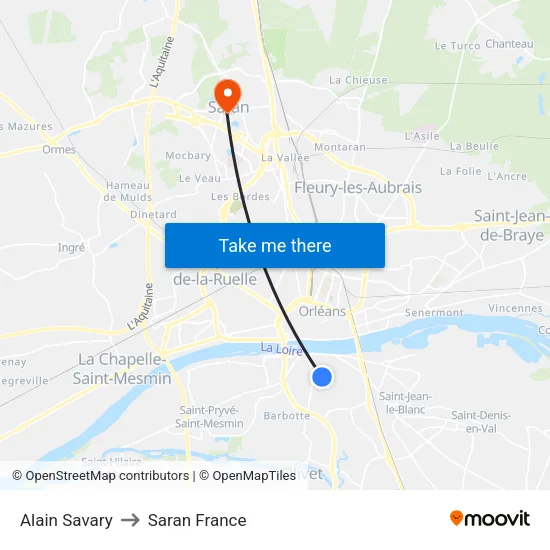 Alain Savary to Saran France map