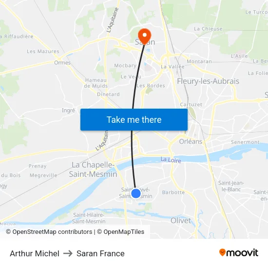 Arthur Michel to Saran France map