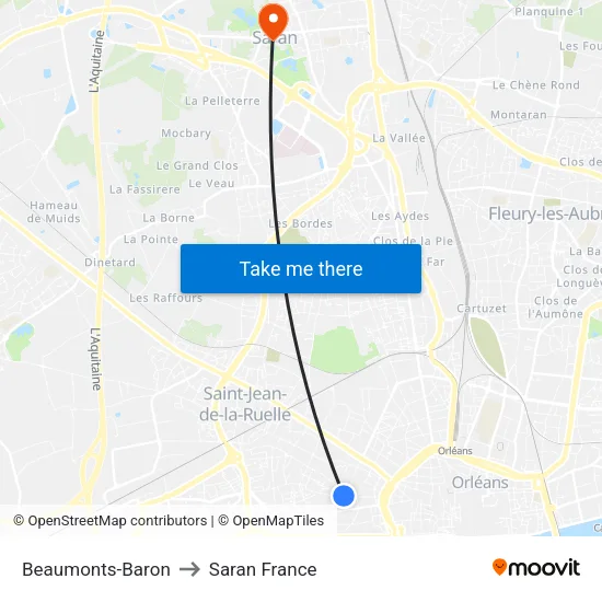 Beaumonts-Baron to Saran France map