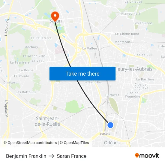 Benjamin Franklin to Saran France map