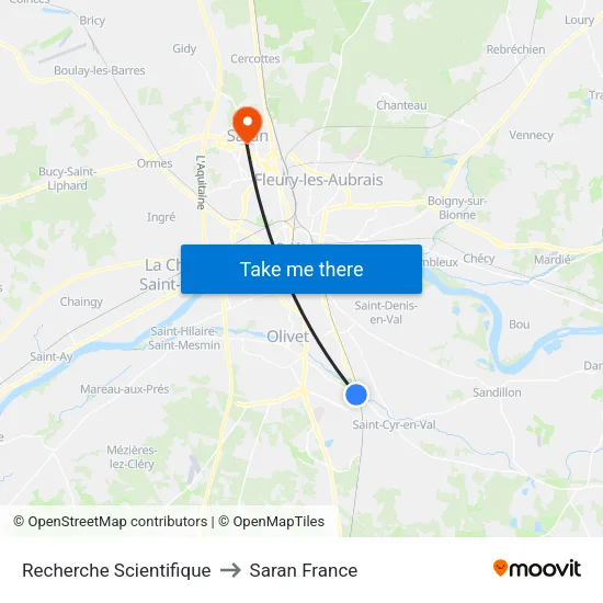 Recherche Scientifique to Saran France map
